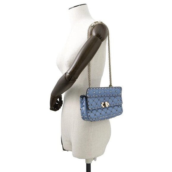 Valentino Garavani Rock Studded Spike Bag Size Small Patent Leather Blue - Picture 3 of 16